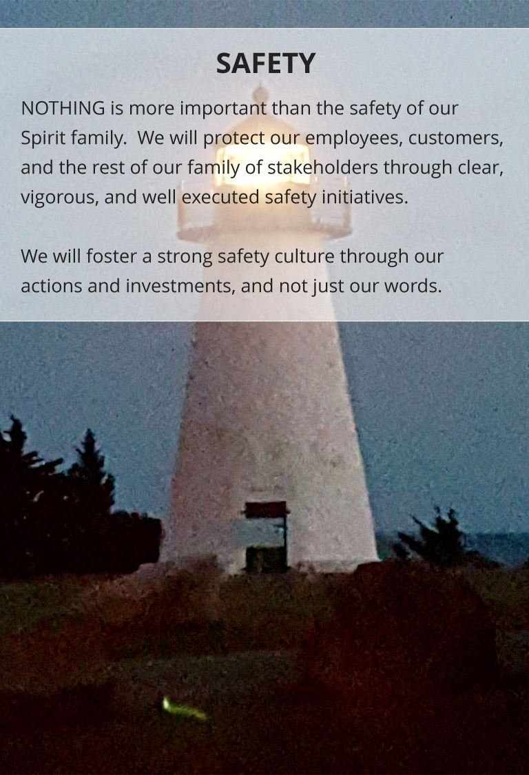 Spirit protects its employees, customers and stakeholders through clear, vigorous and well executed safety initiatives.